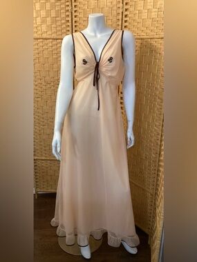 Vintage Sheer Peach Nightgown Slip Dress Neglige